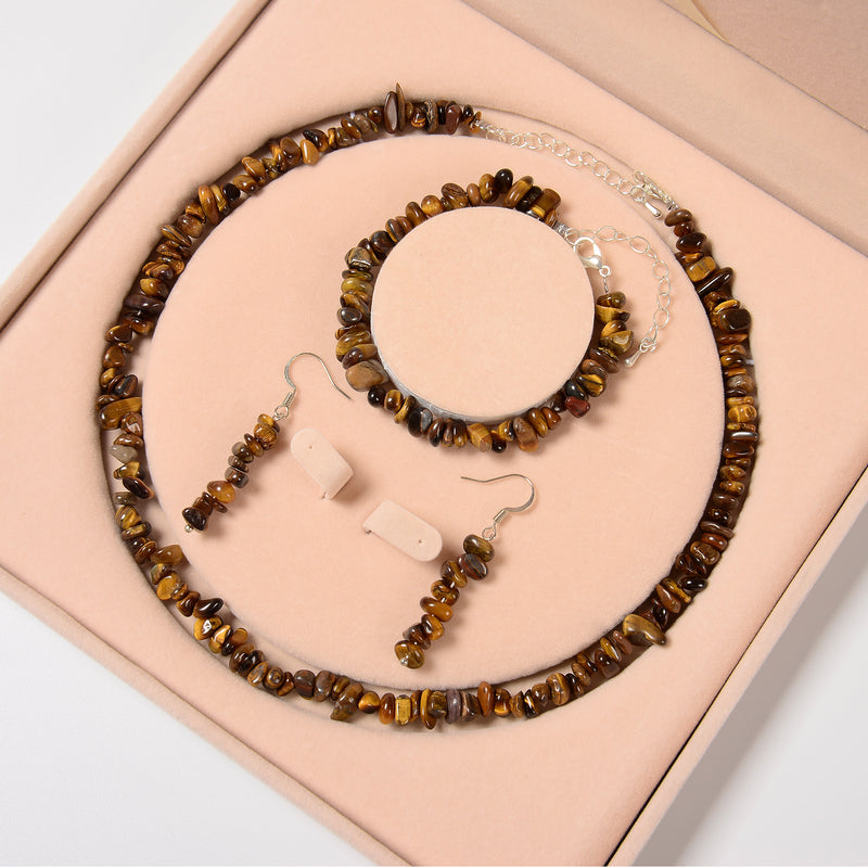 Yellow Tiger Eye Chips Beads Size 5-8mm Jewelry Set Earrings Bracelet Necklace