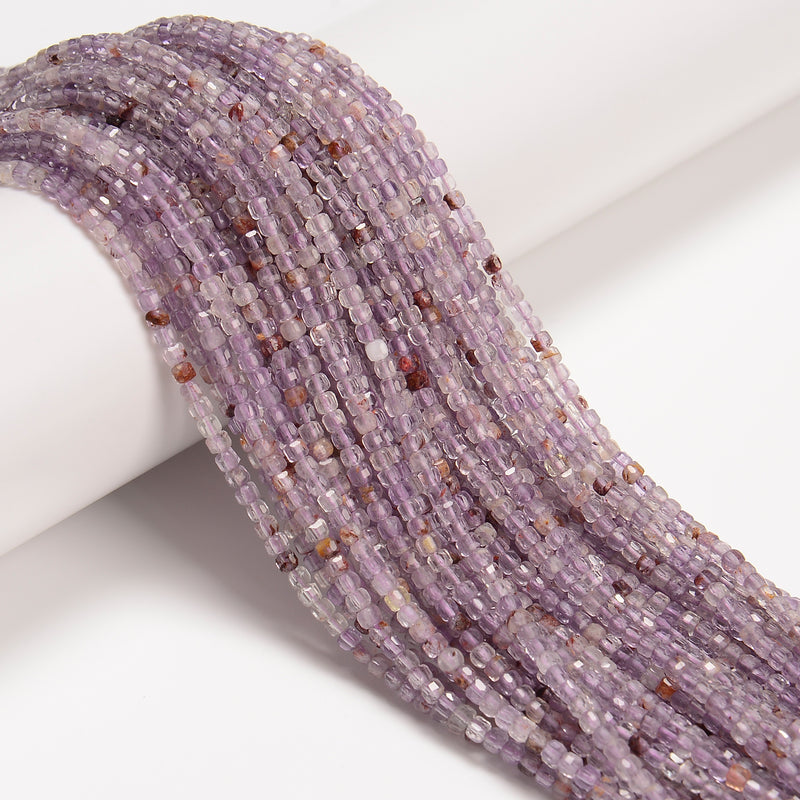 Natural Super Seven Faceted Rubik's Cube Beads Size 2mm 15.5'' Strand