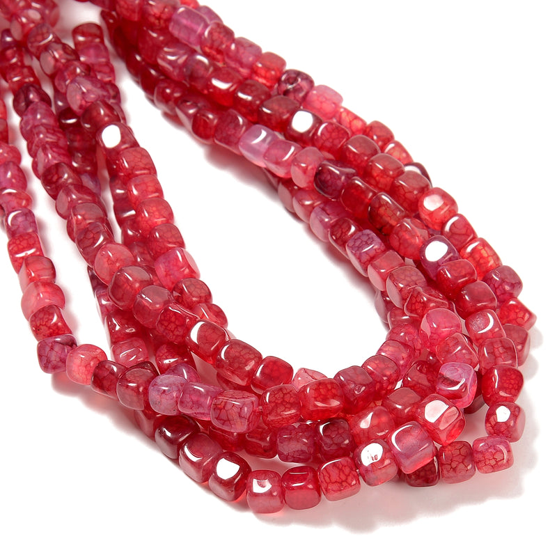 Red Crackle Agate Smooth Cube Beads Size 7-8mm 15.5'' Strand