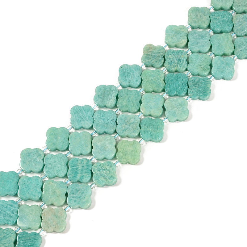 Natural Blue Green Amazonite Four Clover Leaf Beads Size 18mm 15.5'' Strand