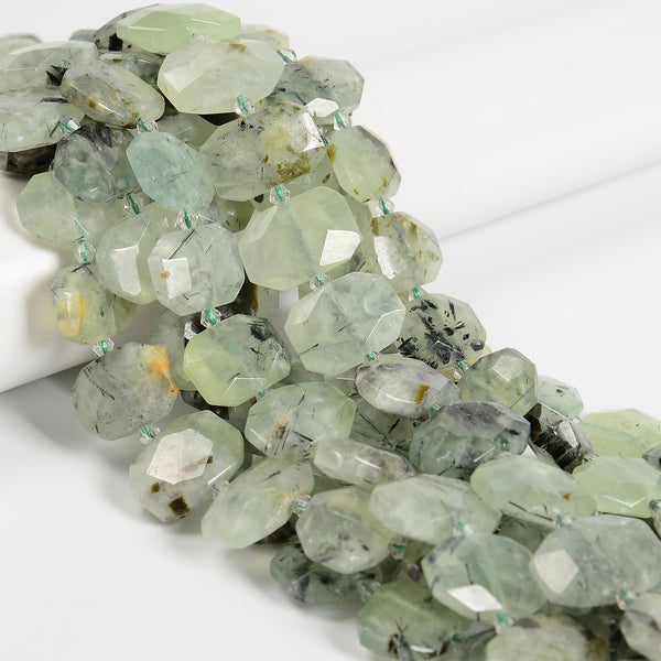 Natural Prehnite Rectangle Slice Faceted Octagon Beads 15x20mm 15.5'' Strand