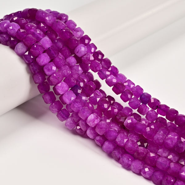 Sugilite Color Dyed Jade Faceted Cube Beads Size 7mm 15.5'' Strand