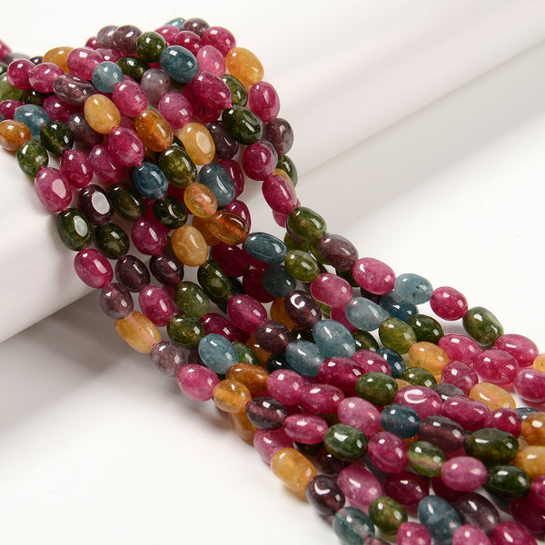 Multi-color Tourmaline Color Dyed Jade Pebble Nugget Beads 6x8-9mm 15.5'' Strand