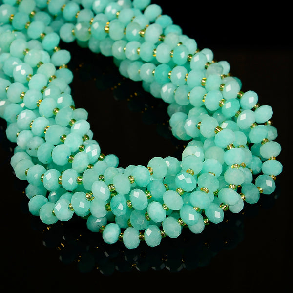 Amazonite Color Dyed Jade Faceted Rondelle Beads Size 6x8mm 15.5'' Strand