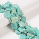 Natural Blue Green Amazonite Four Clover Leaf Beads Size 18mm 15.5'' Strand