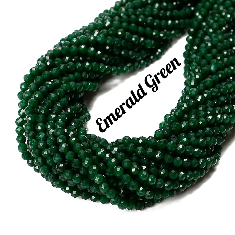 Ruby/ Emerald /Sapphire Color Dyed Jade Hard Faceted Round Beads 4mm 15.5''strd