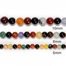 Multi-Color Agate Smooth Round Beads Size 6mm 8mm 10mm 15.5'' Strand