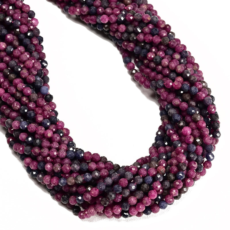 Ruby Sapphire Mixed Faceted Round Beads Size 4mm 15.5'' Strand