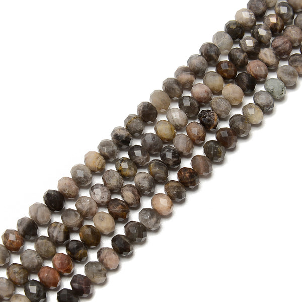 Natural Black Moonstone Faceted Rondelle Beads Size 4x6mm 6x8mm 15.5'' Strand