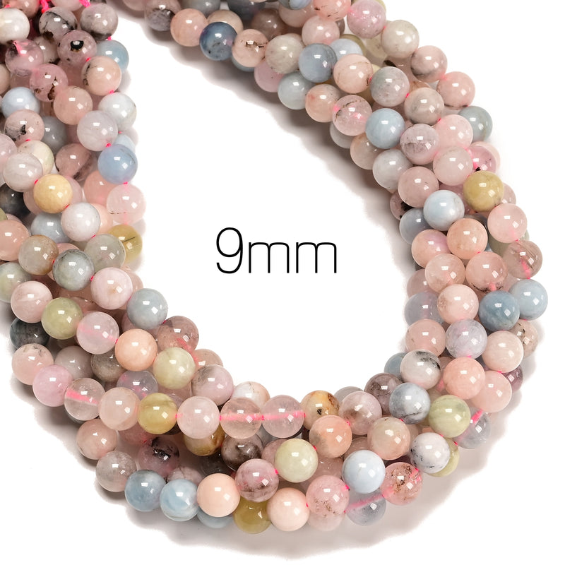 01 Natural Morganite Smooth Round Beads Size 6mm 8mm 9mm 15.5" Strand
