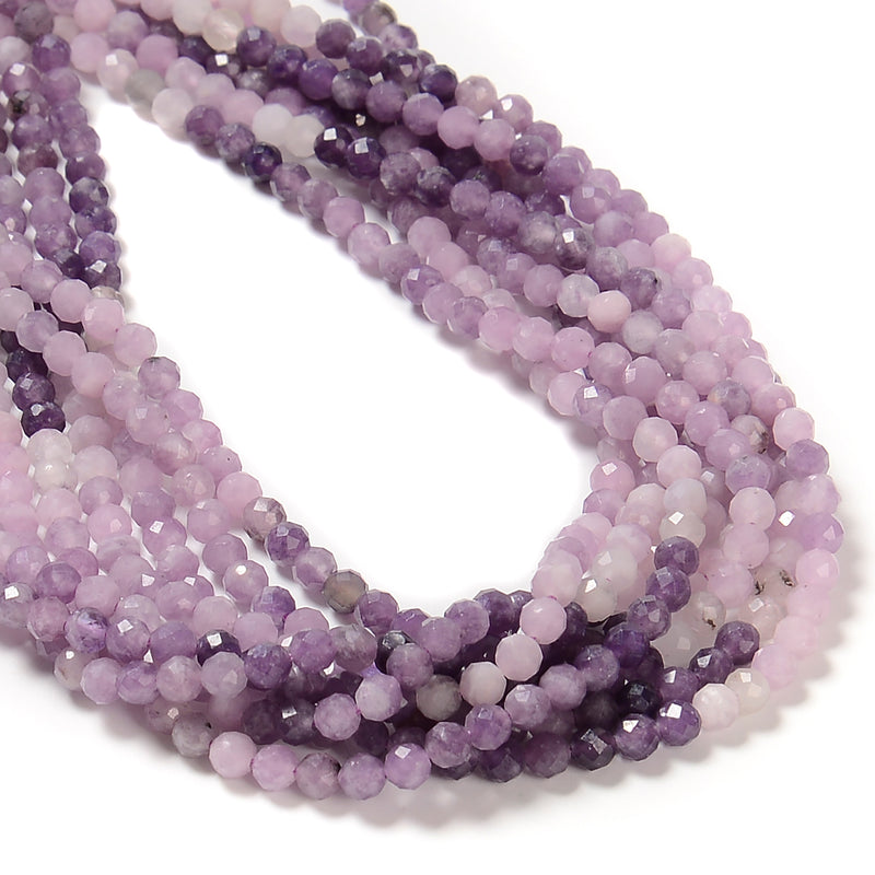 Natural Gradient Lepidolite Faceted Round Beads Size 4mm 15.5'' Strand