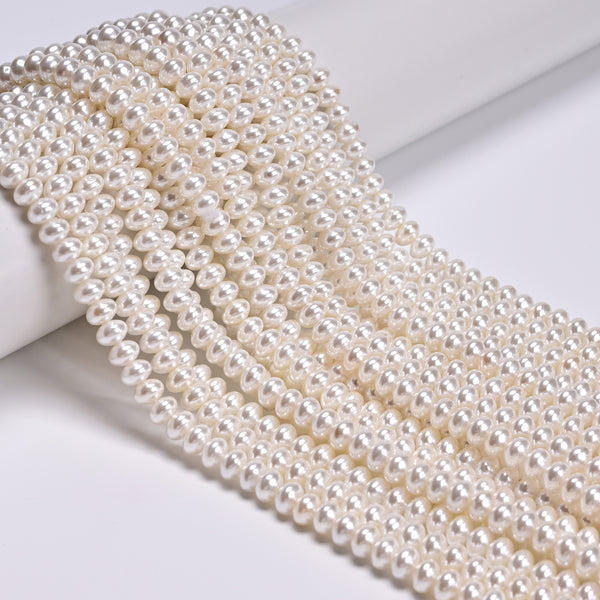 White Shell Pearl Smooth Rondelle Beads Size 3x5mm 15.5'' Strand