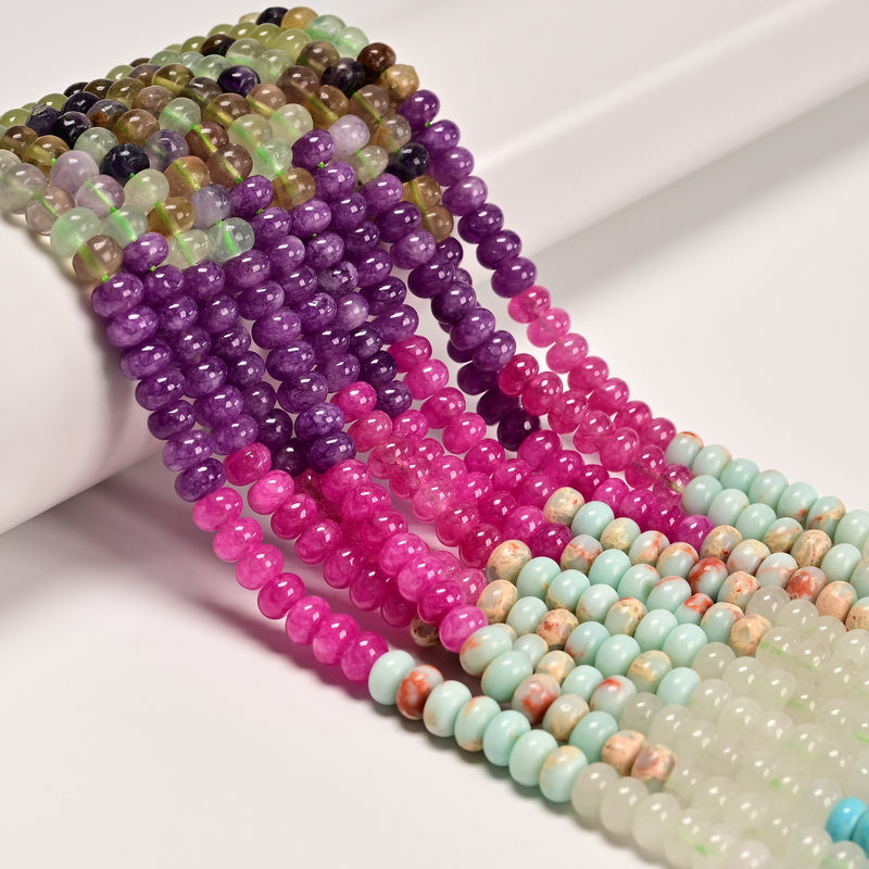 13 Gradient Multi-color Gemstone Smooth Rondelle Beads Size 4x6mm 15.5" Strand