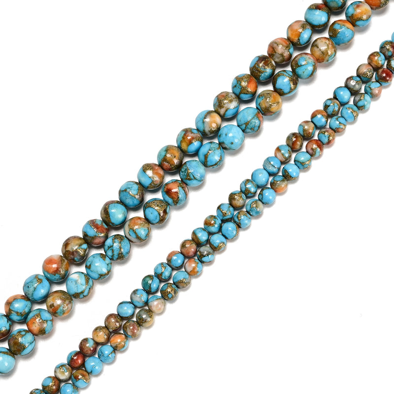 Natural Spiny Oyster Mohave Copper Turquoise Smooth Round Beads 4mm 6mm 15.5"Str