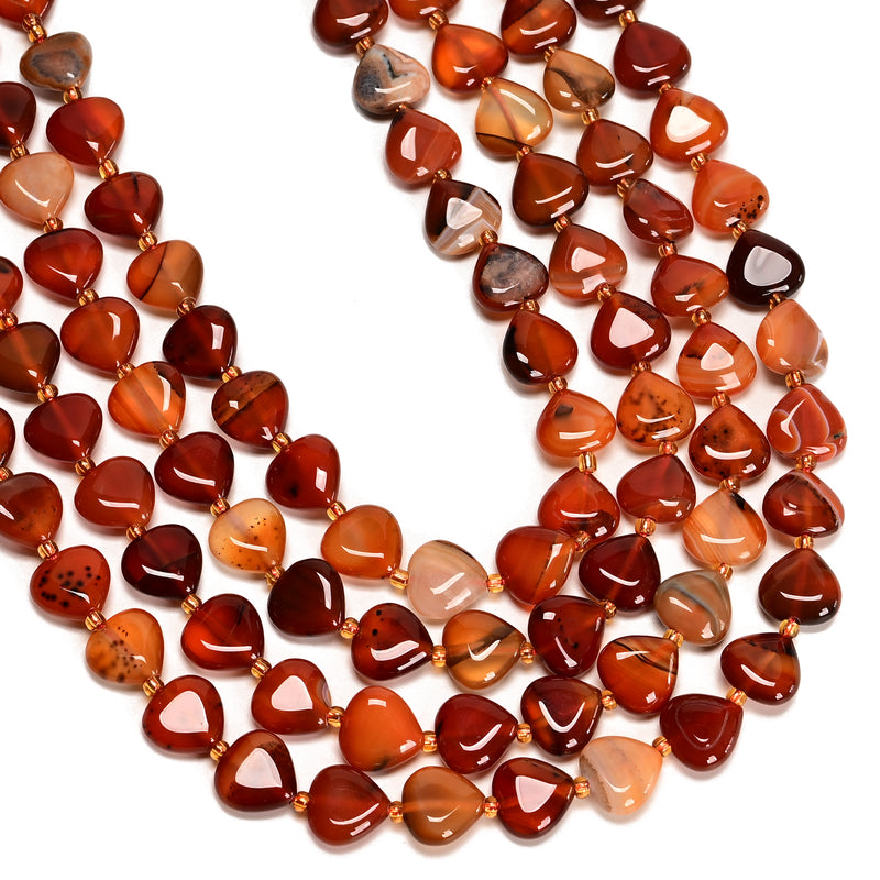Natural Carnelian Smooth Heart Shape Beads Size 12mm 15.5" Strand