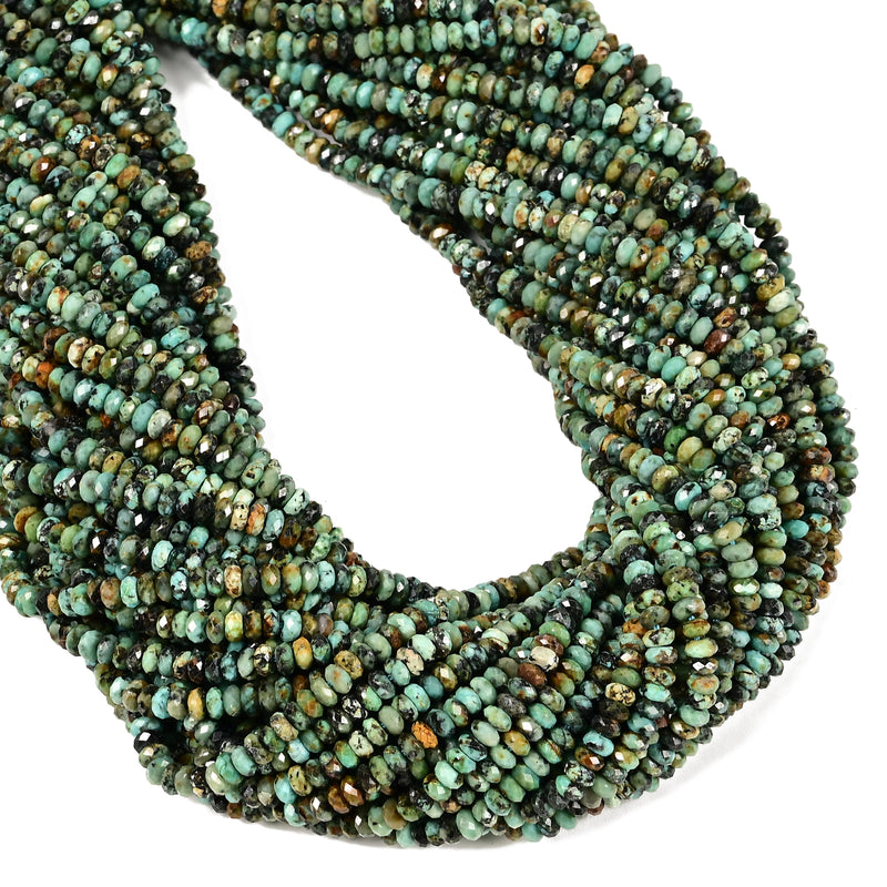 Natural African Turquoise Faceted Rondelle Beads Size 2x4mm 15.5'' Strand