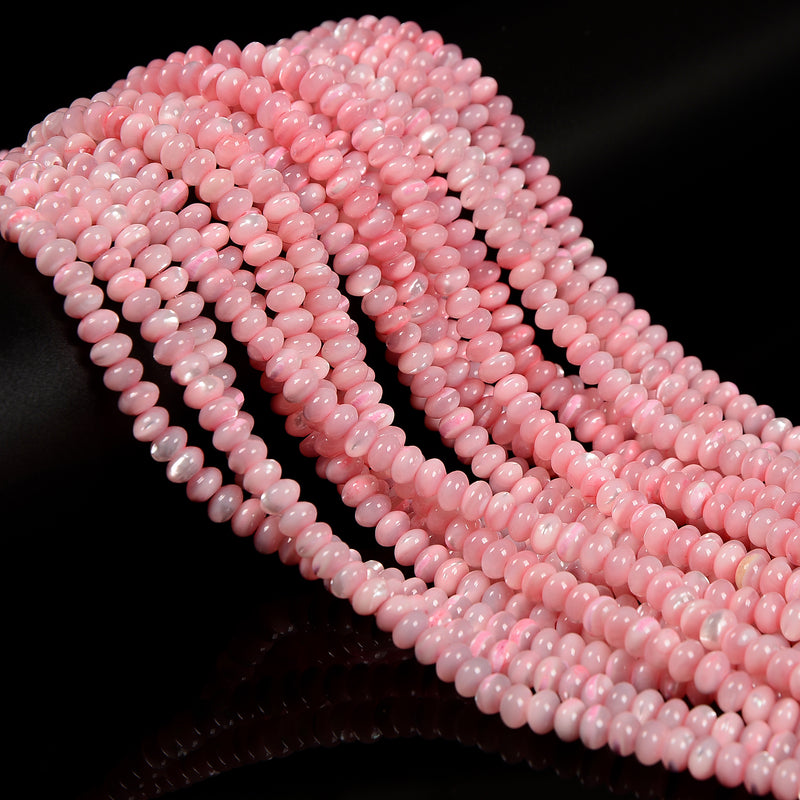 Pink Mother of Pearl MOP Shell Smooth Rondelle Beads 3x4mm 4x6mm 5x8mm 15.5" Str