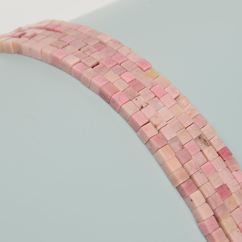 Natural Pink Petrified Rhodonite Smooth Cube Beads Size 4mm 15.5'' Strand