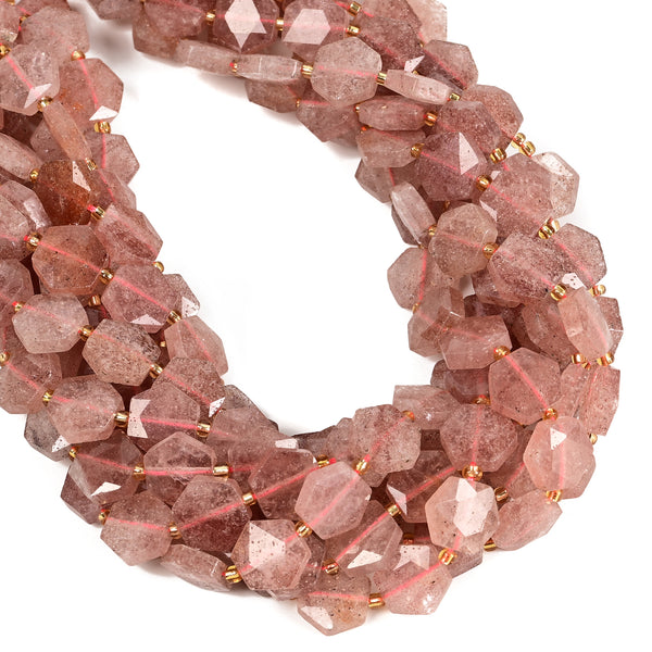 Natural Strawberry Quartz Faceted Hexagon Shape Beads Size 12mm 15.5'' Strand