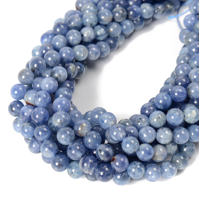 Natural Light Blue Kyanite Smooth Round Beads Size 6mm 8mm 10mm 15.5'' Strand