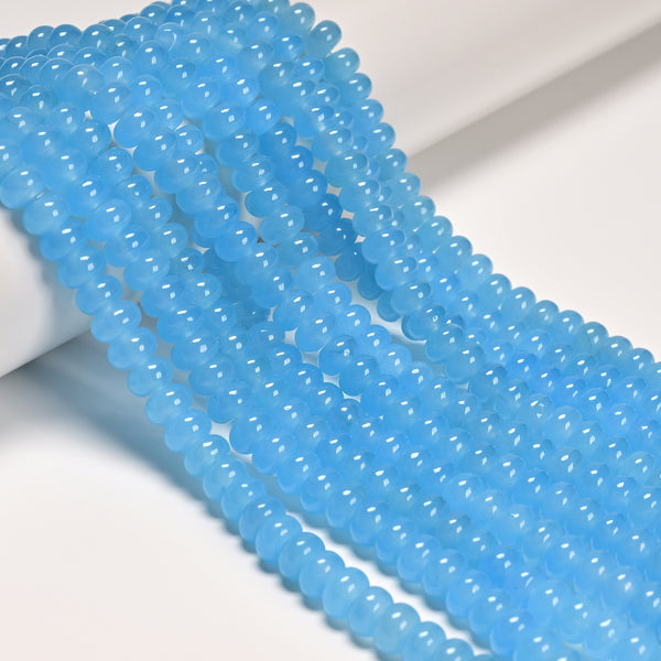 Light Blue Color Dyed Jade Smooth Rondelle Beads Size 5x8mm 15.5" Strand