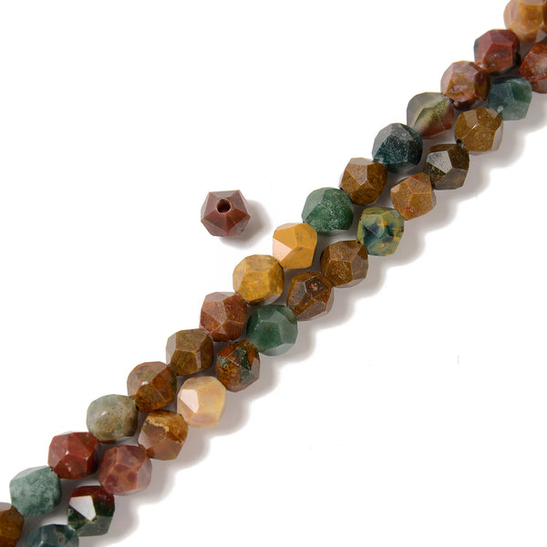 2.0mm Large Hole Ocean Jasper Faceted Star Cut Beads Size 8mm 8'' Strand