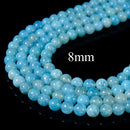 Blue Crackled Chalcedony Smooth Round Beads 6mm 8mm 10mm 12mm 15.5" Strand