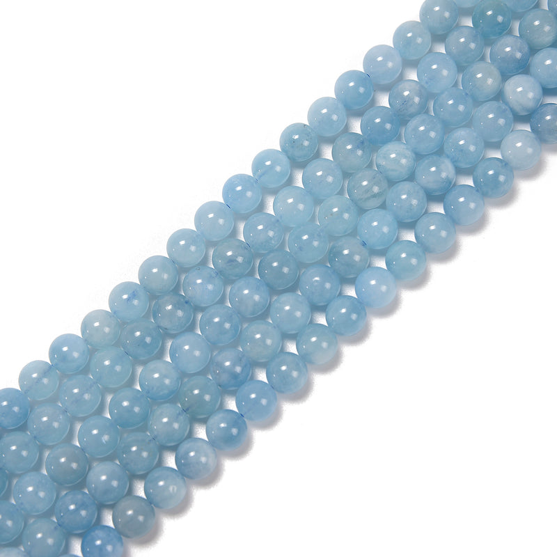 Natural Translucent Blue Aquamarine Smooth Round Beads 6mm 9mm 10mm 15.5" Strand