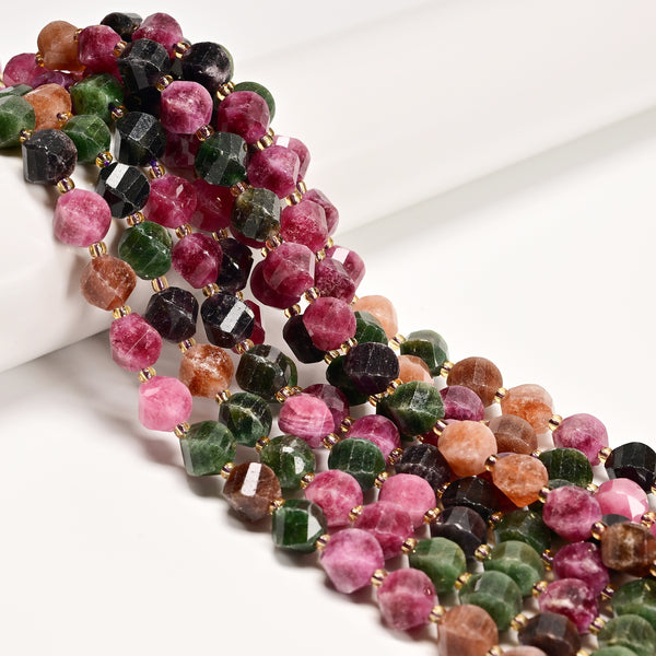 Multi-color Tourmaline Color Dyed Jade Faceted Spiral Twist Beads 10mm 15.5''Std