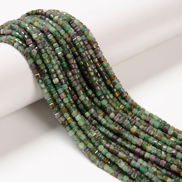 Natural African Ruby Zoisite Faceted Rubik's Cube Beads Size 3mm 15.5'' Strand