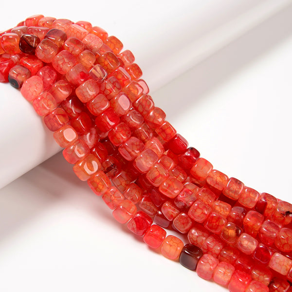 Orange Crackle Agate Smooth Cube Beads Size 7-8mm 15.5'' Strand