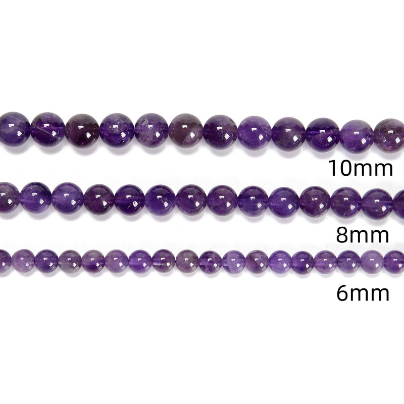 Natural Amethyst Smooth Round Beads 4mm 6mm 8mm 10mm 12mm Approx 15.5" Strand