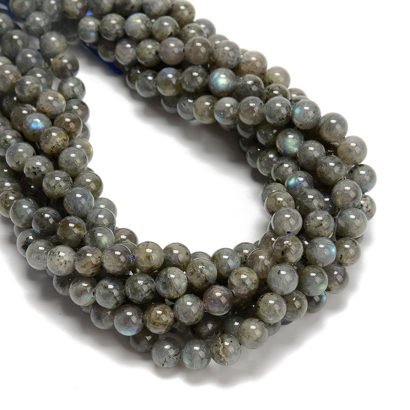 Dark Gray Labradorite Smooth Round Beads Size 6mm 8mm 15.5'' Strand