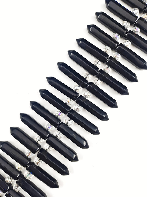 Black Onyx Top Drilled Faceted Point Beads Size 8x32mm 15.5" Strand