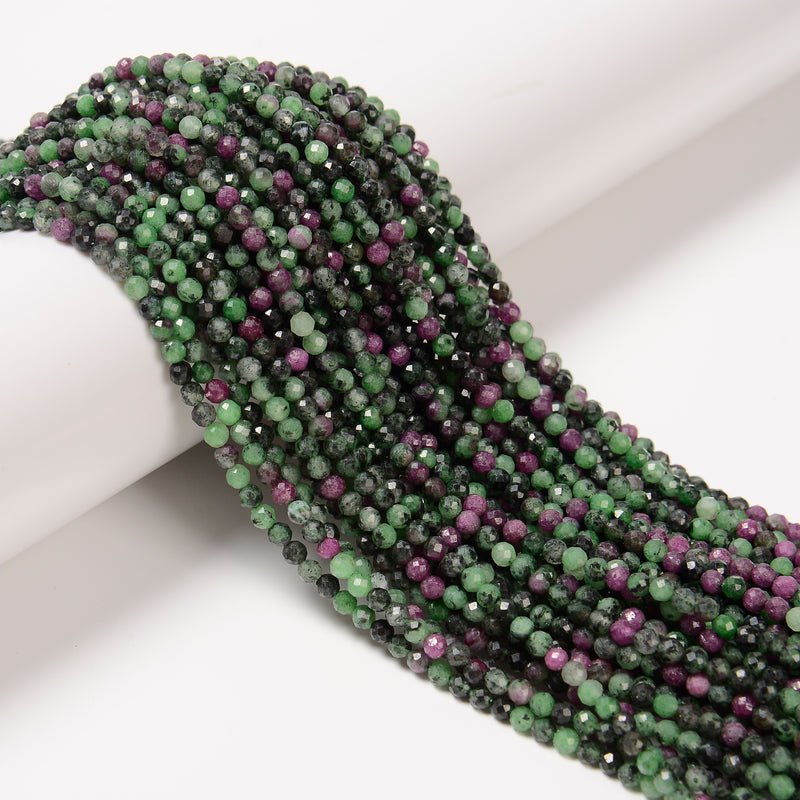 Natural AA Ruby Zoisite Faceted Round Beads Size 3mm 15.5" Strand