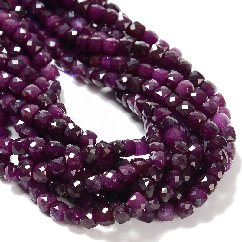 Purple Sugilite Color Dyed Jade Faceted Cube Beads Size 7mm 15.5'' Strand