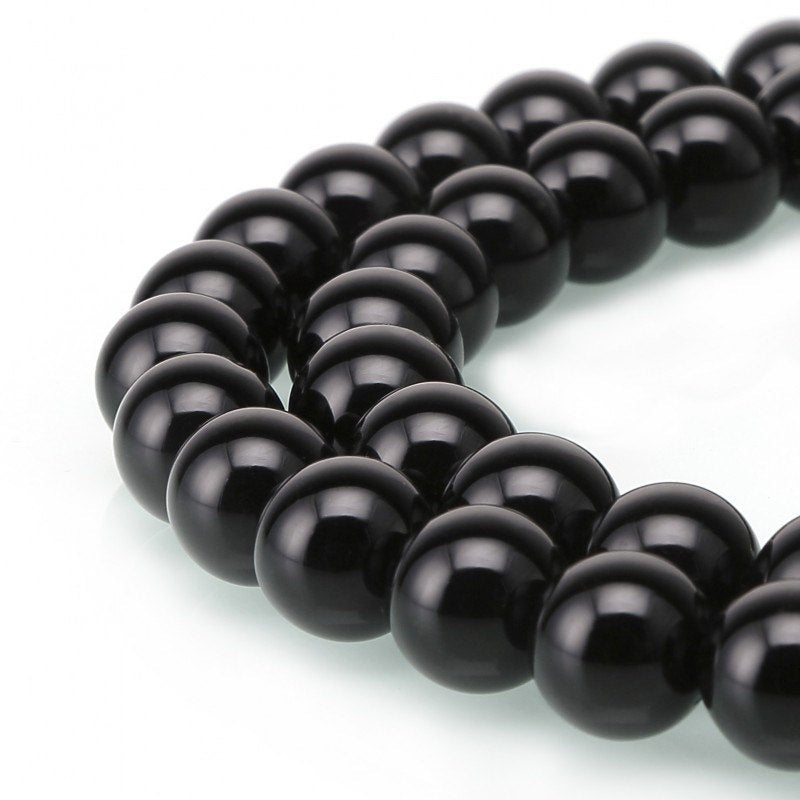 Black Onyx Smooth Round Beads 4mm 6mm 8mm 10mm 12mm 14-20mm 15.5" Strand