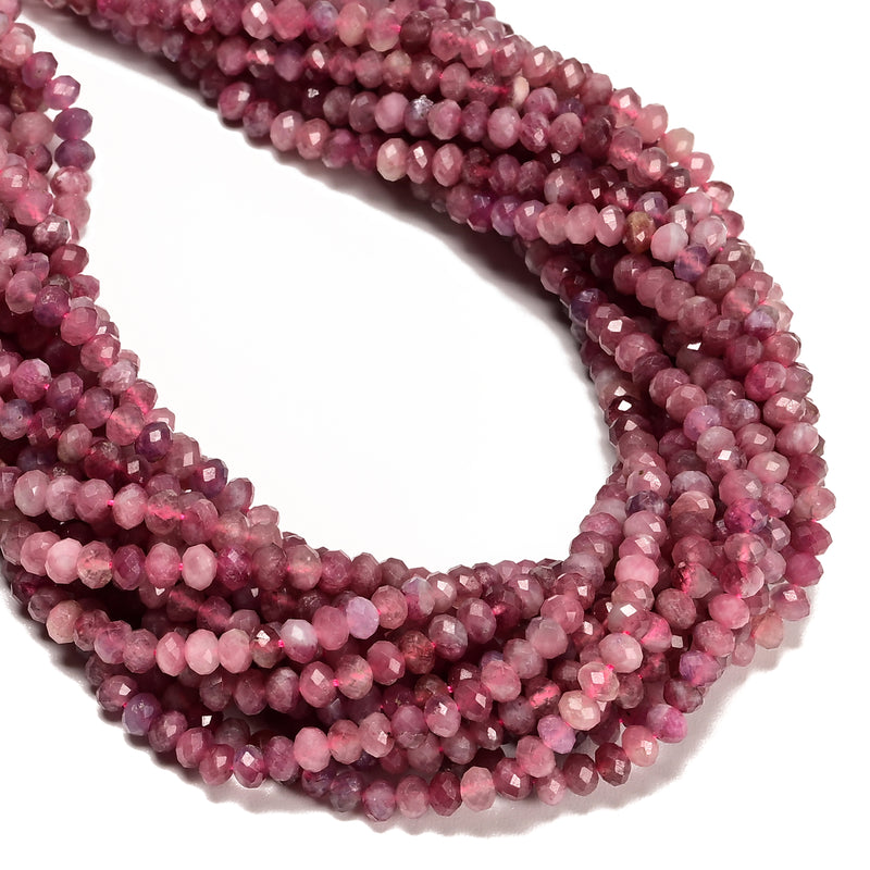 Grade AA Natural Pink Tourmaline Faceted Rondelle Beads Size 3x5mm 15.5'' Strand