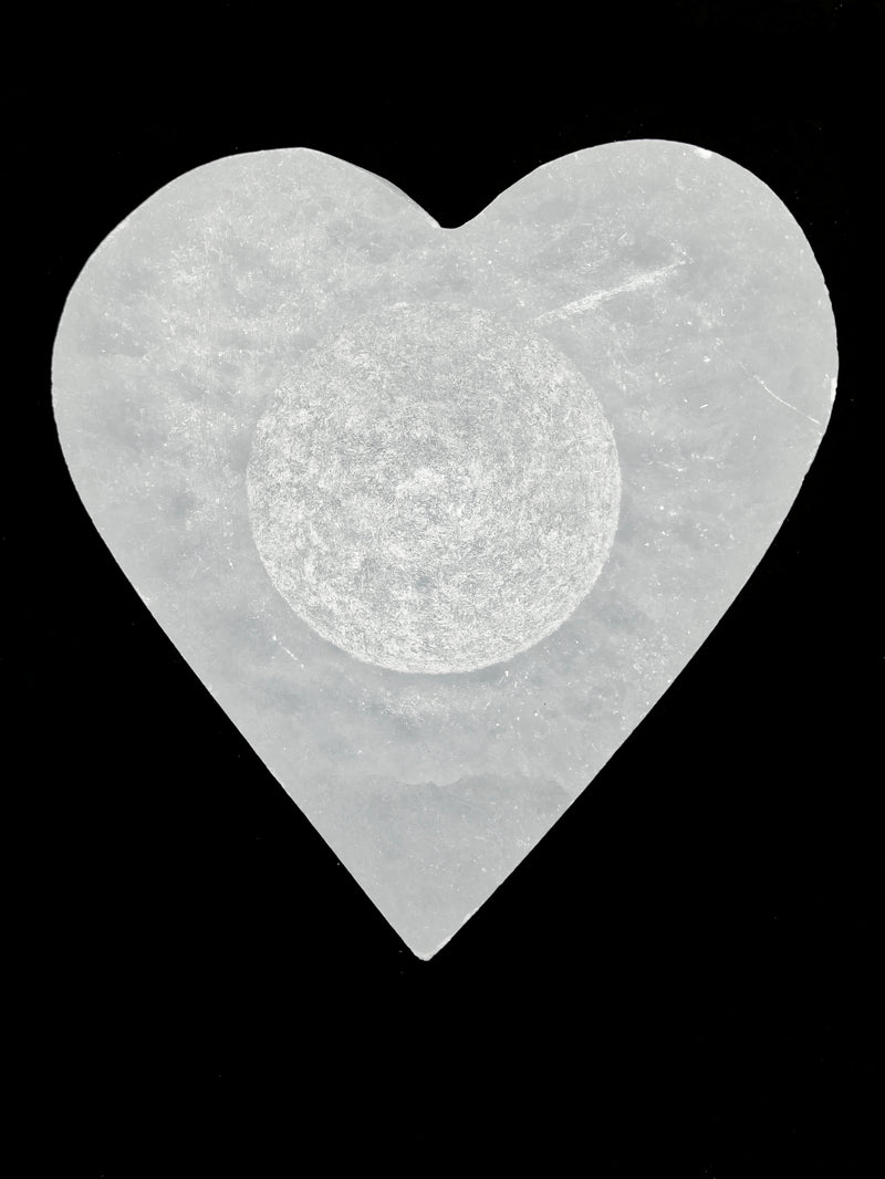 Natural Selenite Crystal Heart Shape Candle Holder Size Approx. 3.25" Inches