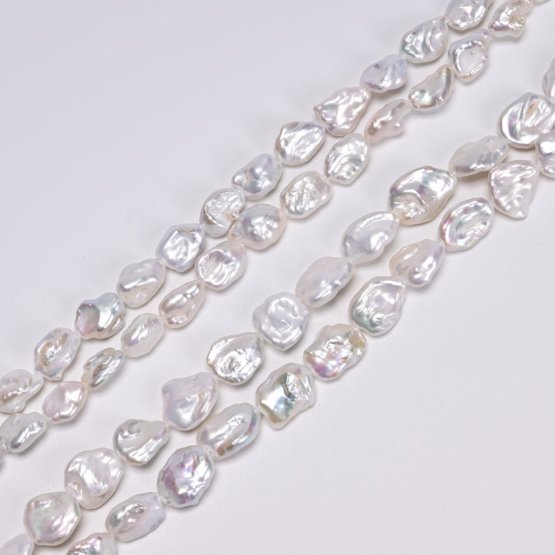 White Fresh Water Pearl Irregular Chunk Beads 9-10x11-12mm 11-12x14-16mm 15"Strd