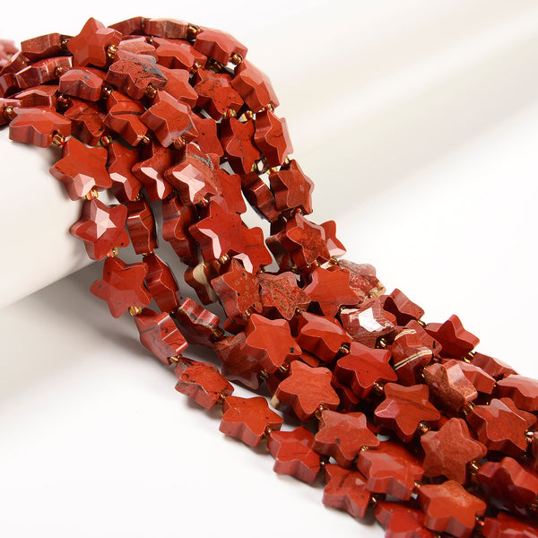 Natural Red Jasper Faceted Five-Pointed Star Shape Beads Size 14mm 15.5'' Strand