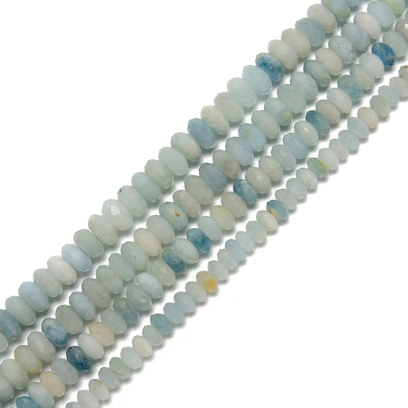 Natural Aquamarine Faceted Rondelle Beads Size 7mm 8mm 9mm 10mm 15.5'' Strand
