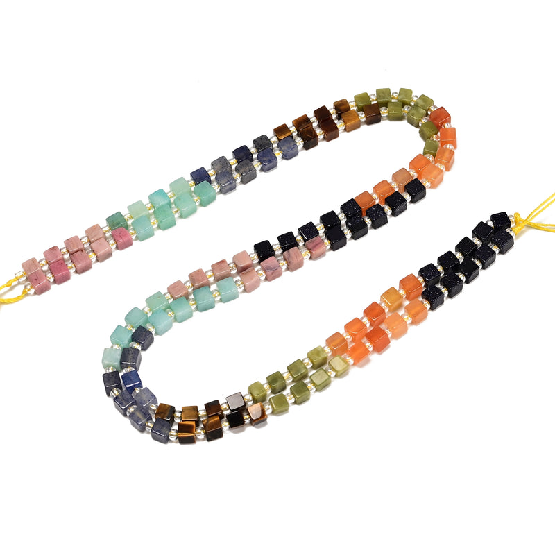 02 Multi-color Gemstone Smooth Cube Shape Beads Size 4mm 15" Strand