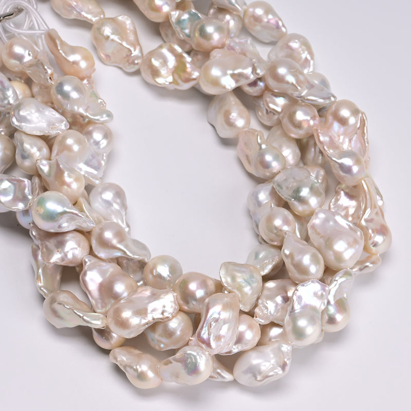 Natural White Fresh Water Pearl Baroque Shape Beads 13-15x18-25mm 16" Strand