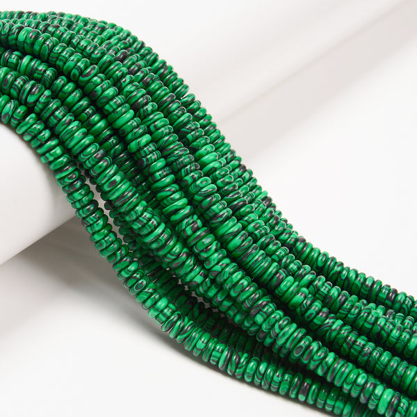 Synthetic Malachite Smooth Rondelle Beads Size 2x6mm 15.5'' Strand