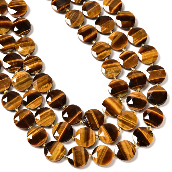 Natural Yellow Tiger Eye Faceted Coin Beads Size 15mm 15.5" Strand