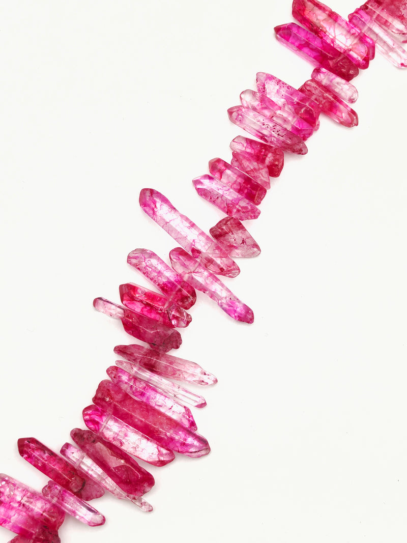 Electroplated Fuchsia Pink Quartz Side Drilled Points 15-30mm 15.5" Strand