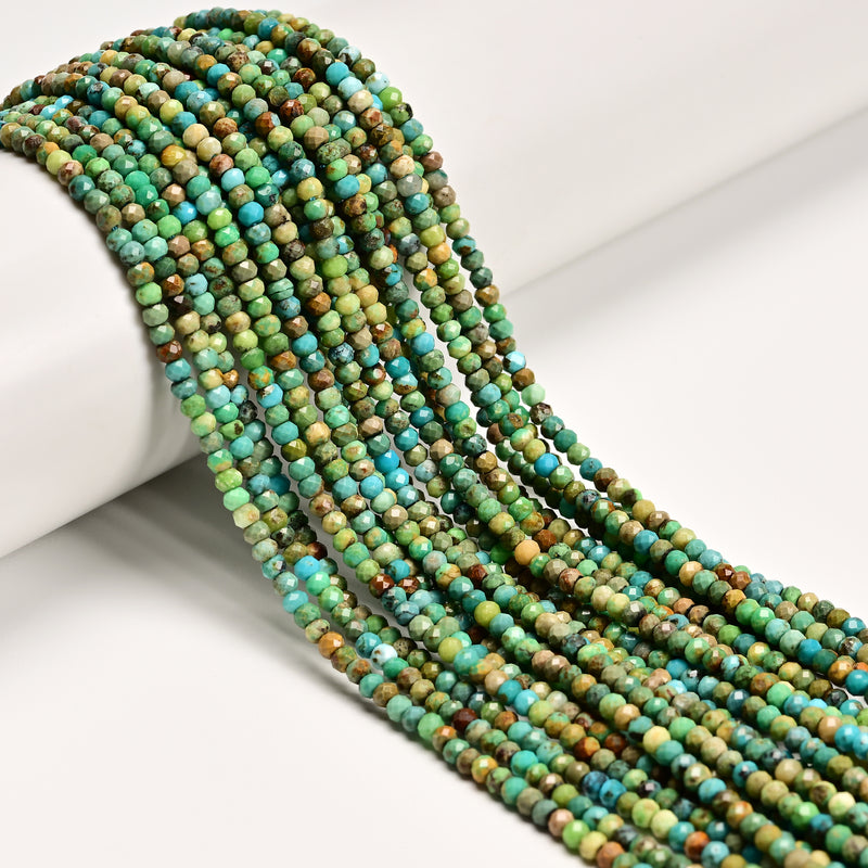 Natural Multi Color Turquoise Faceted Rondelle Beads Size 2x3mm 15.5" Strand