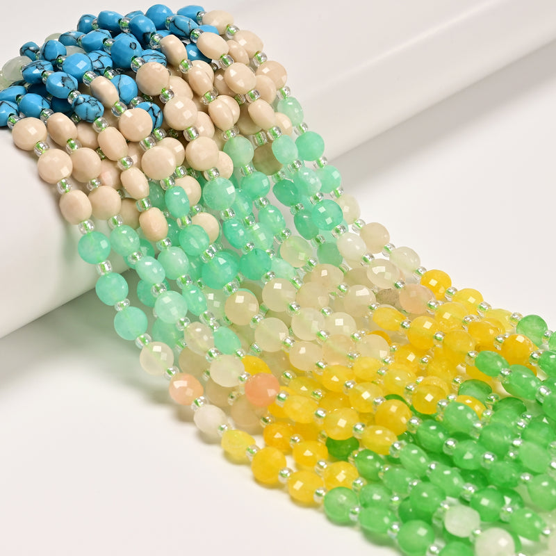 02 Gradient Multi-color Gemstone Faceted Coin Beads Size 6mm 15.5" Strand