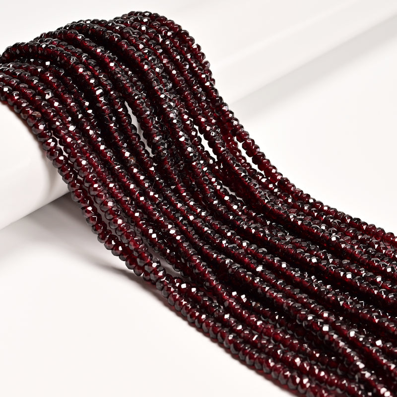 Natural Red Garnet Faceted Rondelle Beads Size 3x5mm 15.5'' Strand